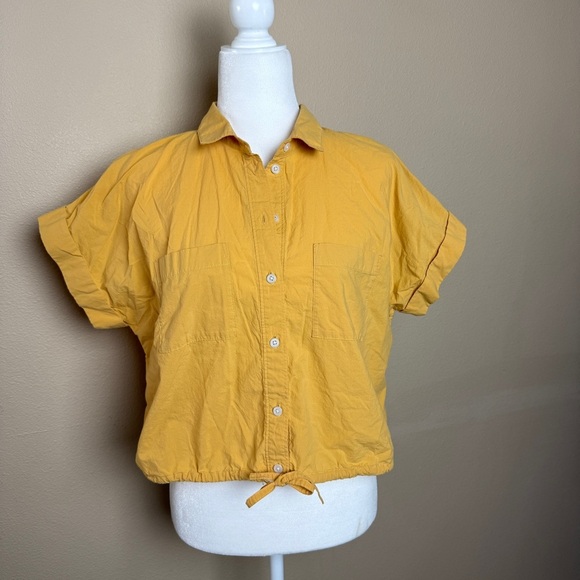 Madewell Drawstring Poplin Yellow Button-Up Shirt Medium - Picture 2 of 8